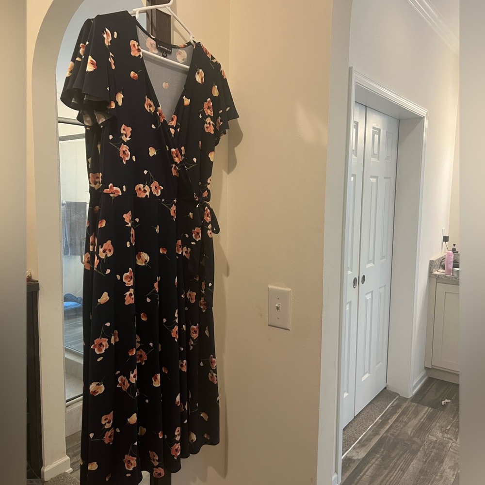 Navy  floral  dress mid calf length..